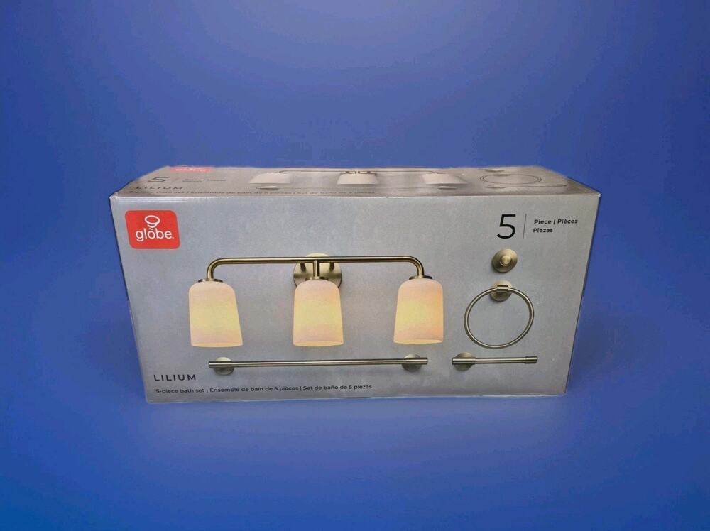 Globe Electric Lilium 5-Piece Bath Vanity Light Set Matte Brass Frosted Glass